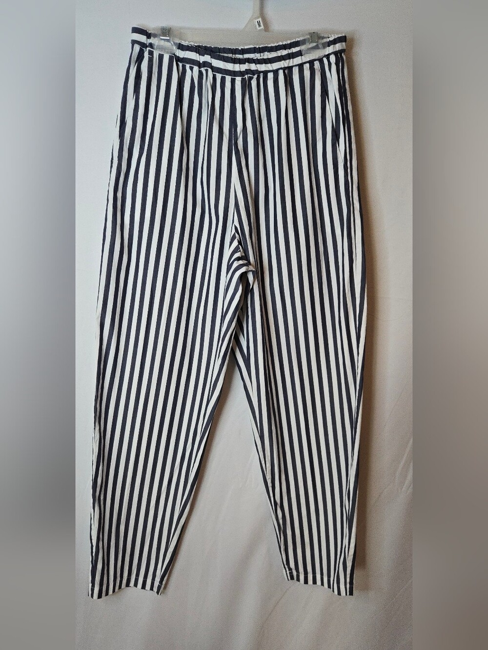 MaxMara Leisure Women's 2 Navy White Vertical Stripe Elastic Waist Pull On Pants